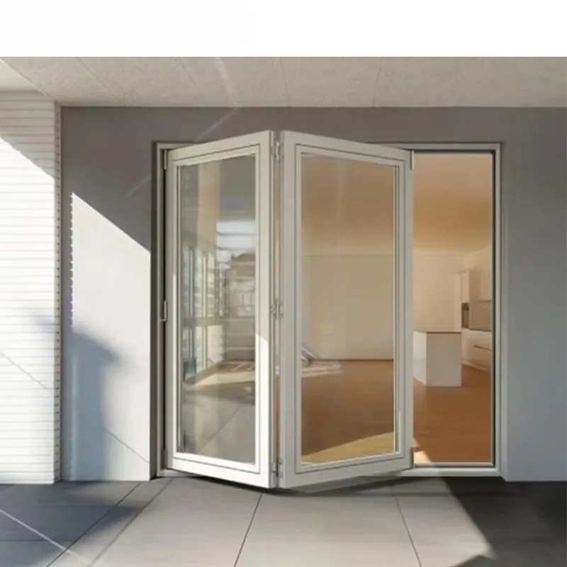 Accordion Double Folding Door Impact Resistant Aluminum Door Double Glass Hurricane Resistant Patio Folding