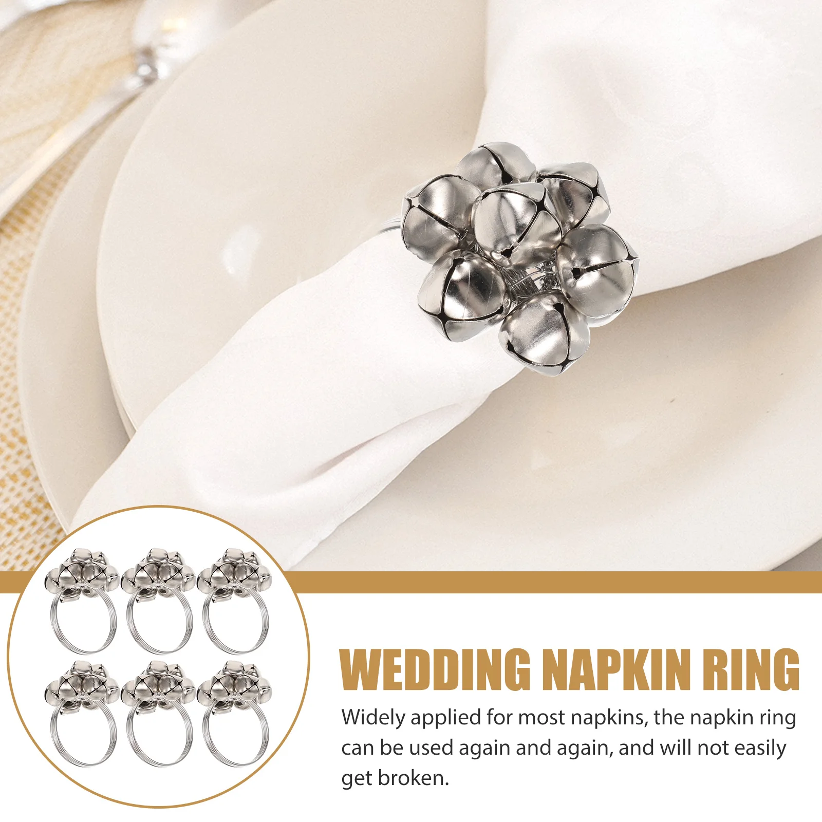

6 Pcs Bell Napkin Ring Jingle Holders Rings Christmas Bells Napkins Dinner Table Decor
