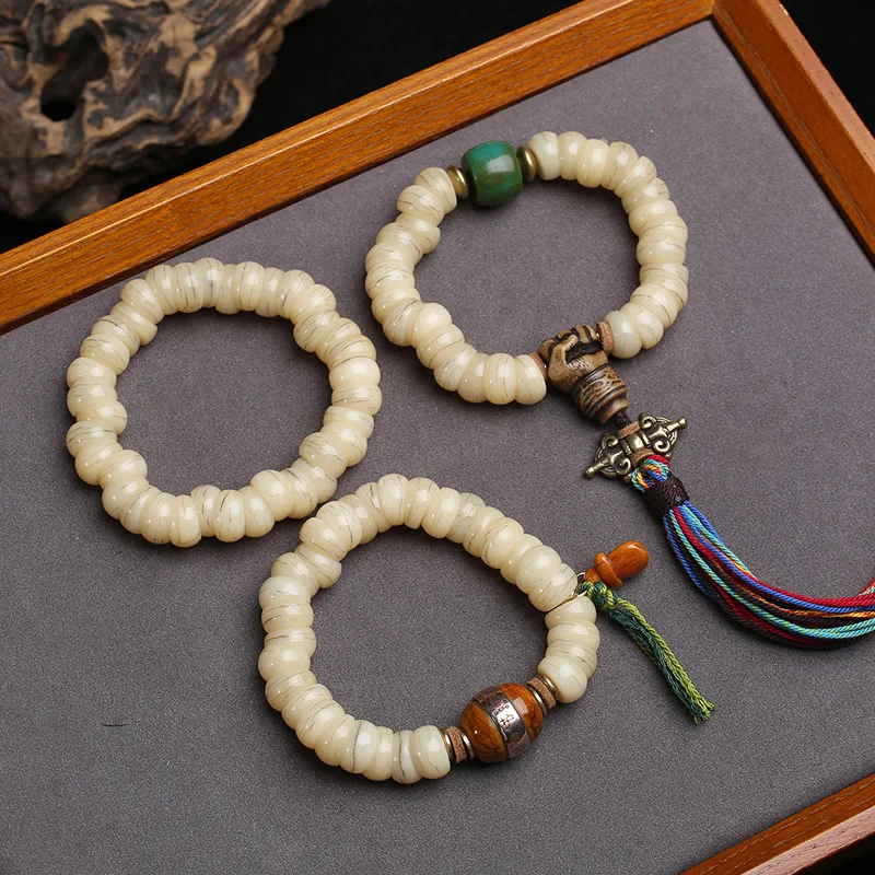 

Natural Camel Bone Large Intestine Bead Writing Hand String Single Circle Tibetan Buddhist Bead Reflux Bone Inlay