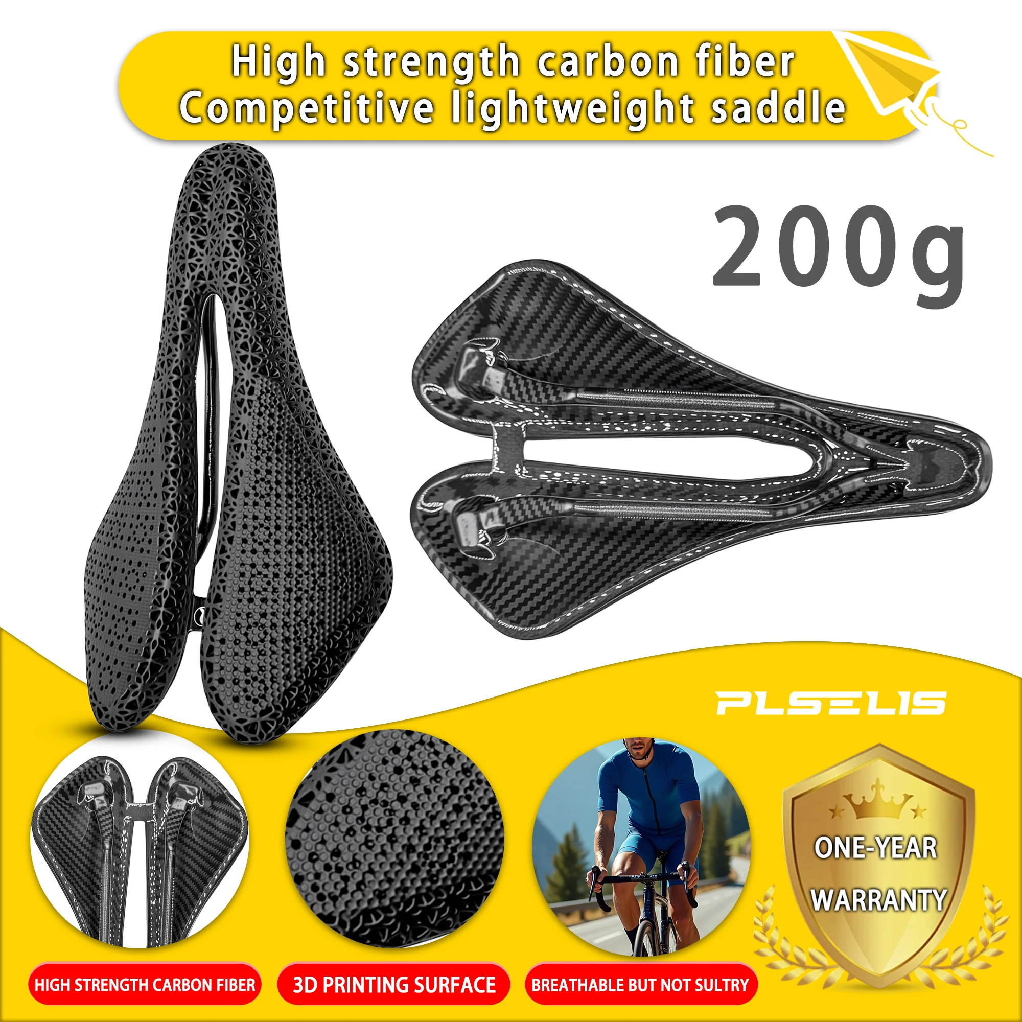 

Легкое седло для шоссейного велосипеда Plselis из углеродного волокна, амортизирующая подушка с 3D-печатью, 200 г, аксессуары для соревновательной езды
