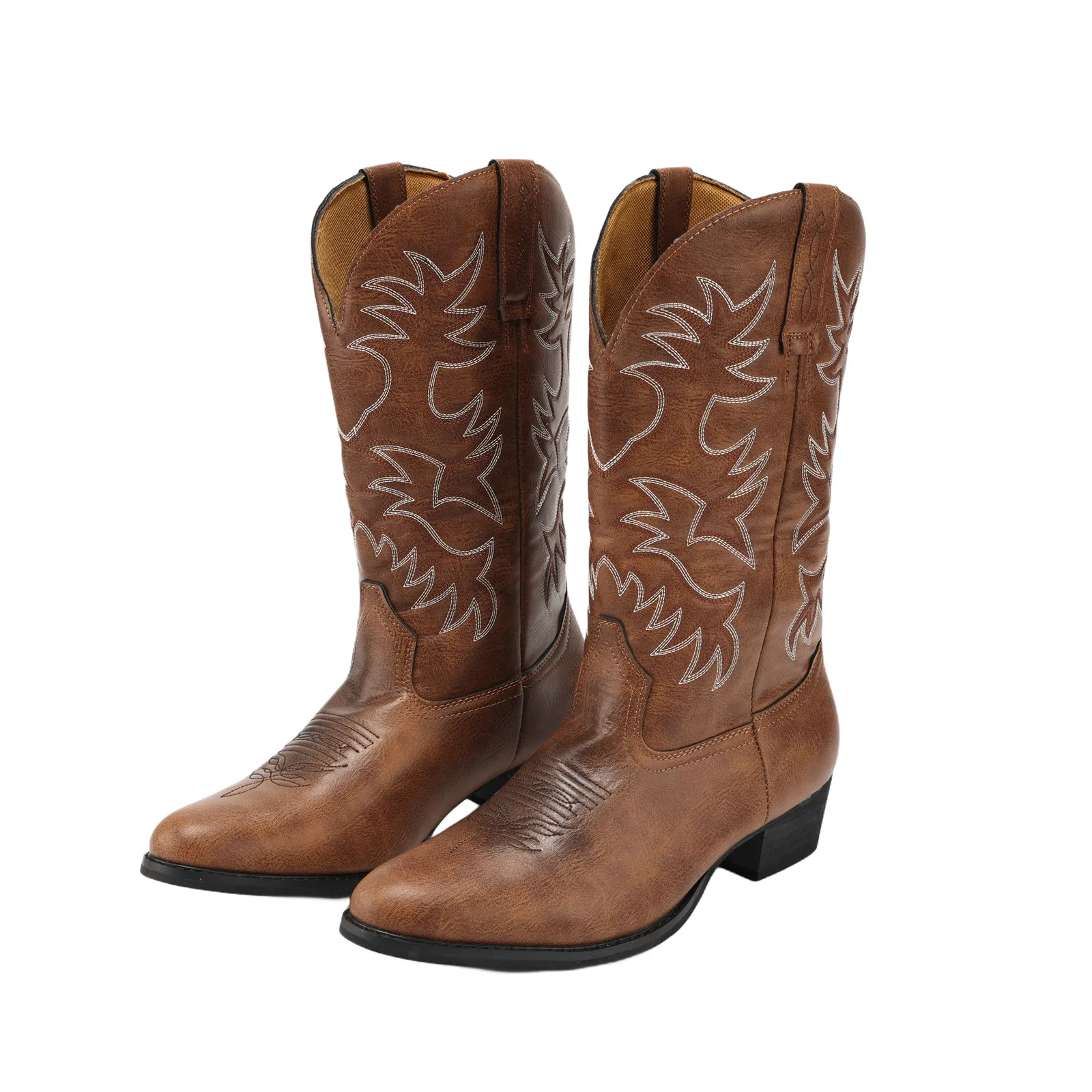 Men Cowboy Boots Embroidered Western Boots Renaissance Riding Boots Thick Sole Anti Slip And Wear-Resistant Halloween Dress Boot