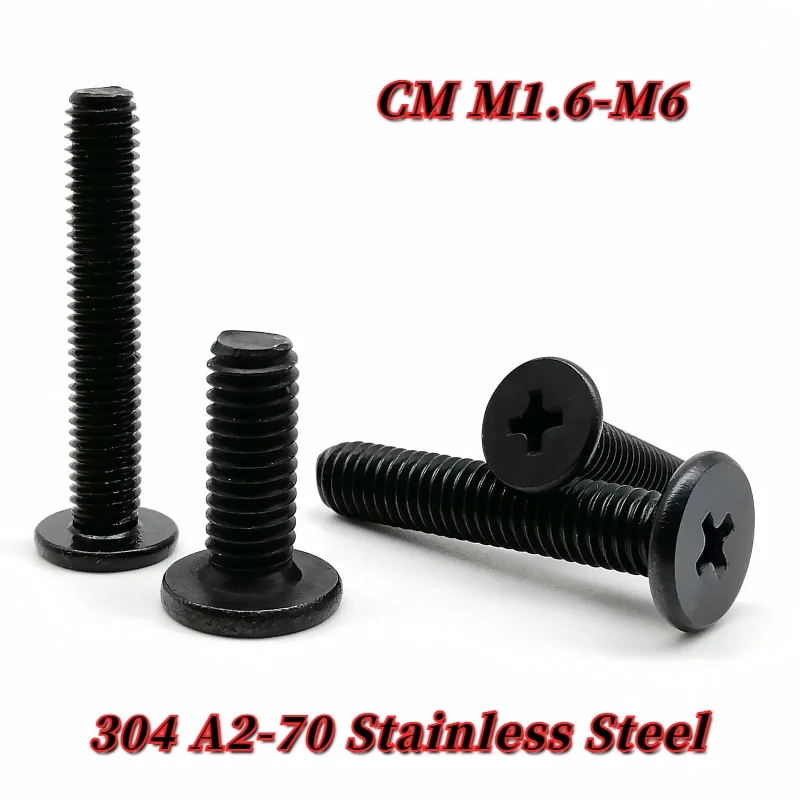 

CM M1.6 M2 M2.5 M3 M4 M5 M6 Black 304 A2-70 Stainless Steel Cross Phillips Ultra Thin Super Low Flat Wafer Head Screw Bolt