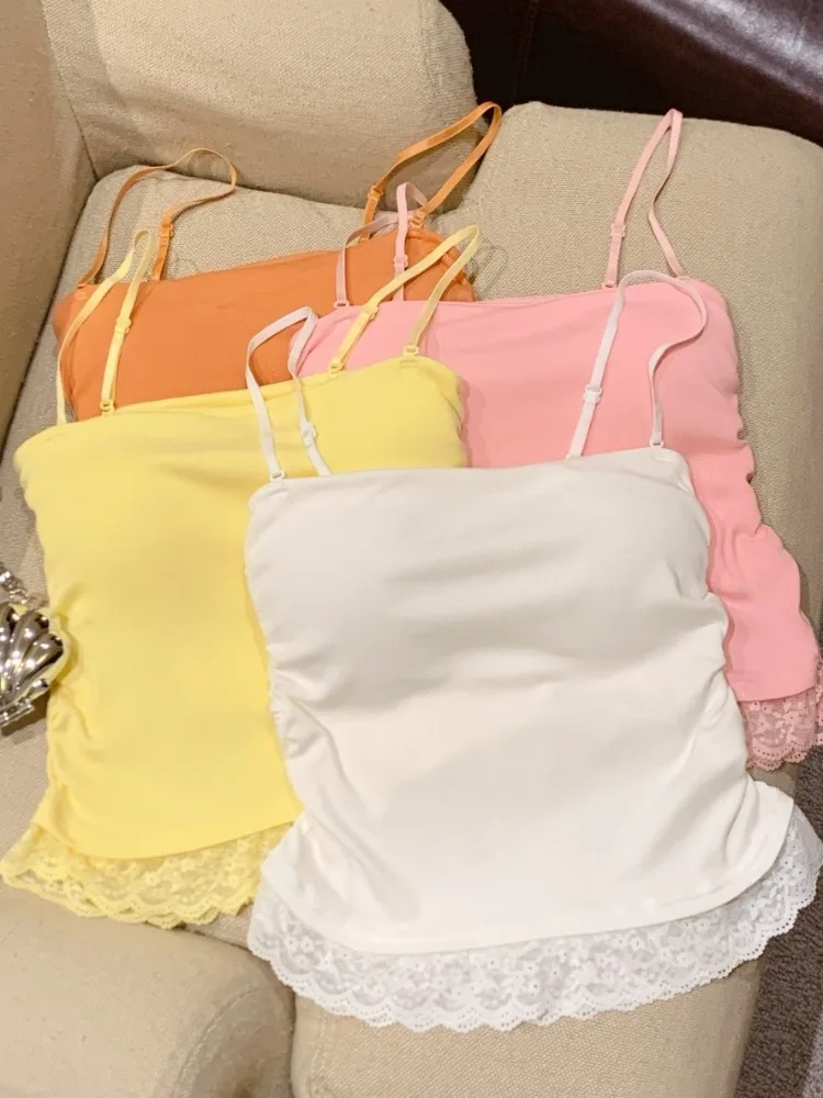 

Adjustable Strap Lace Back Sexy Top Women Summer New One-Piece Pad Outer Wear Sexy Strap Vest Cotton Linen Material Sleeveless