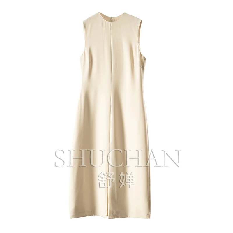 

Early Autumn Elegant Commuter, French Triacetate Crew Neck Sleeveless Vest Dress Women's 76B4