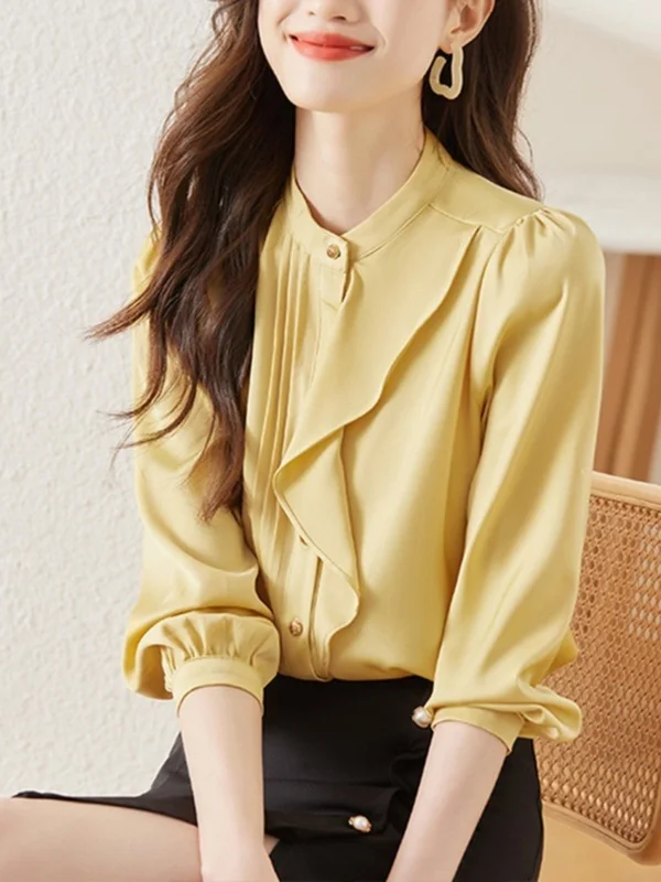 Langarmshirts für Damen, gestreift, Baumwolle, Knopfleiste, lockere Passform, minimalistisch, feminin, jugendlich, adrettes Frühlings-Freizeit-Outfit