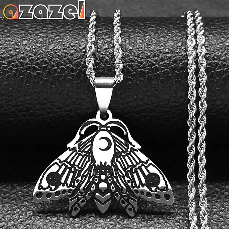 Witchcraft Moth Pendant Necklace Women Men Stainless Steel Silver Color Insect Necklaces Jewelry joyas acero inoxidable N2525S08