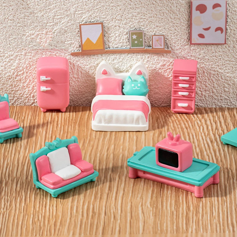 Miniature Furniture Ornaments Forest Family Kitchen Toy Dining Table Dollhouse Accessories Bathroom Pretend Play For Girl Gifts