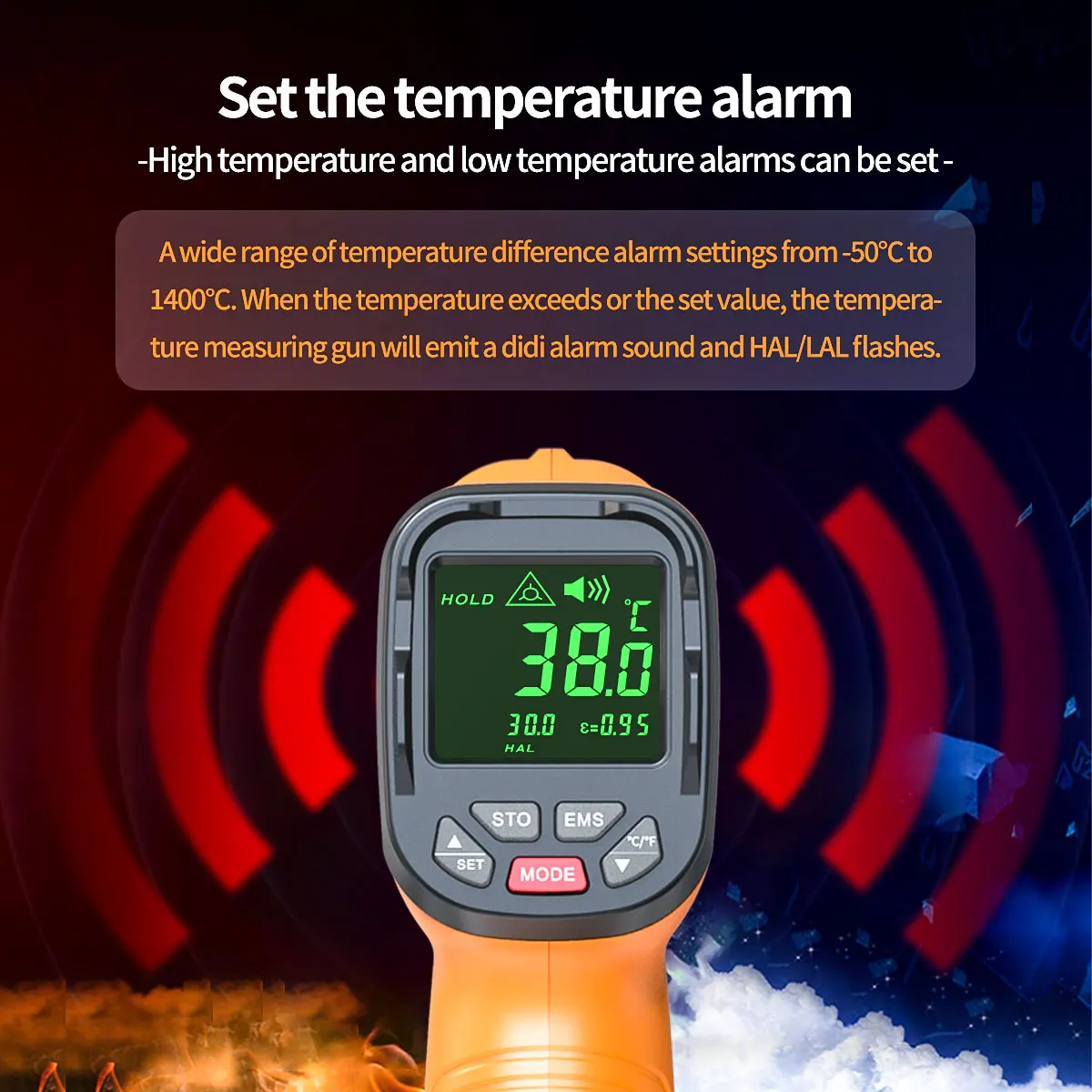 1pc Infrared Thermometer  High Temp Thermometer Pyrometer Non Contact Digital Dual Laser Pointers Flashlight IR Temperature Gun