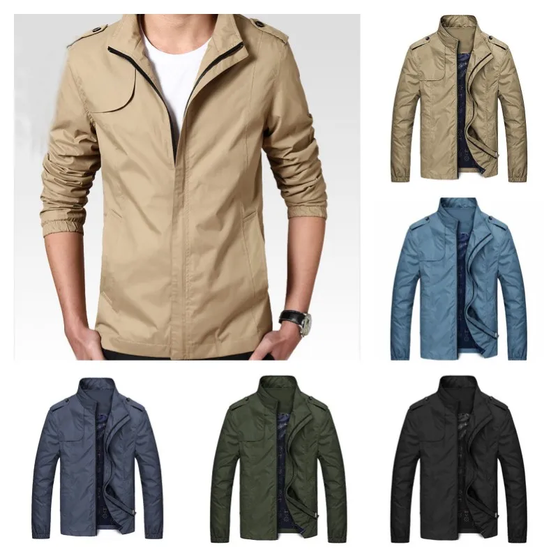 

Pop Waterproof Autumn Casual Solid Fashion Slim Bomber Jacket Men Overcoat New Arrival Baseball Jackets Men's Jacket M-4XL 5XL T