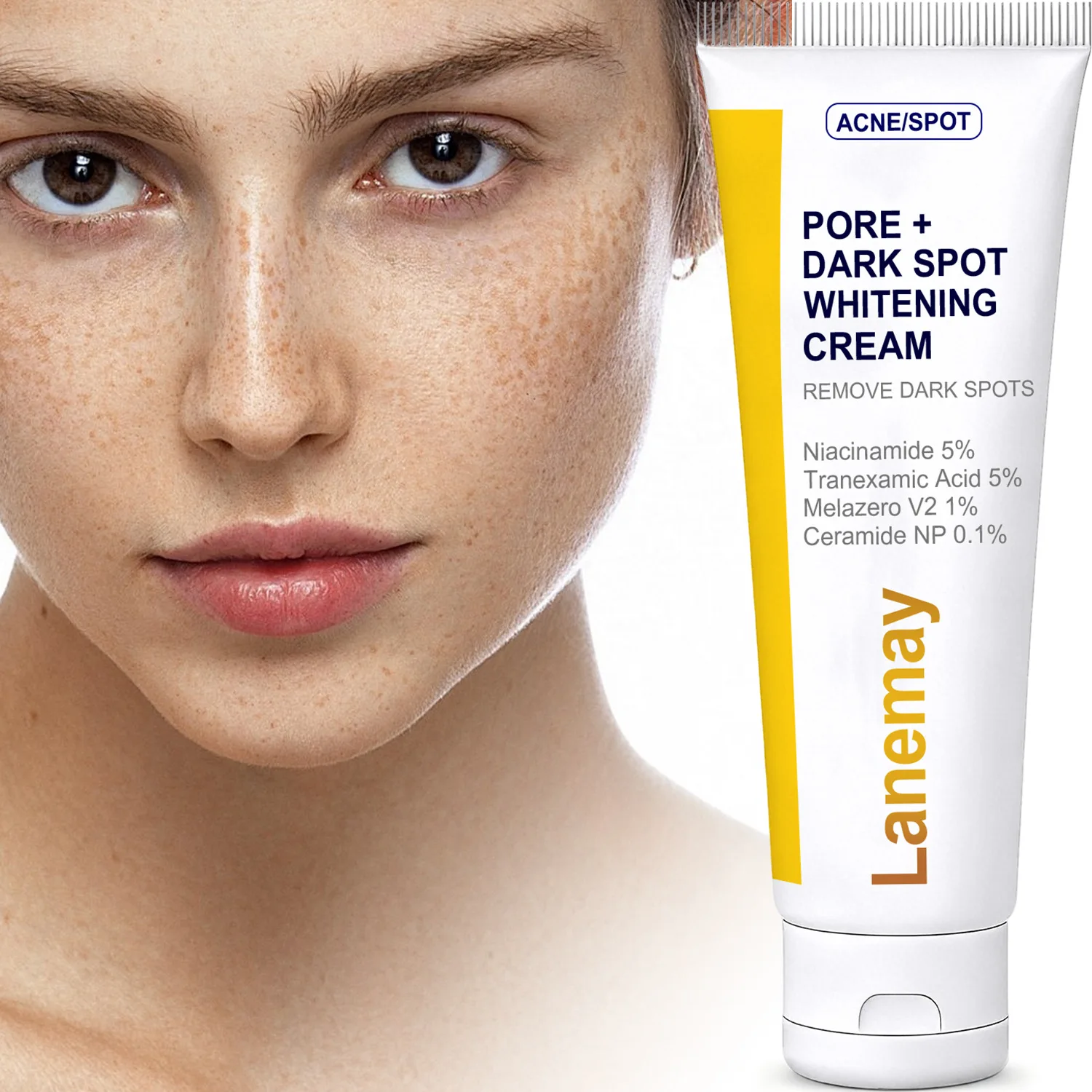 Pore + Dark Spot Whitening Cream - with 5% Niacinamide,5% Tranexamic Acid, Fades Discoloration, Reduces Melanin Evens Skin Tone.