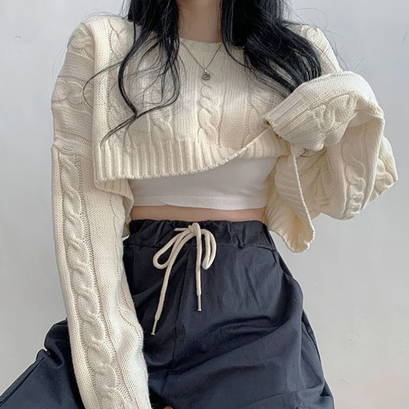 

Faionable Knitted ort Crop Top Women's round Ne Pullover Sweater Korean Sle Commute Pure Color Zipper Sve Long irt