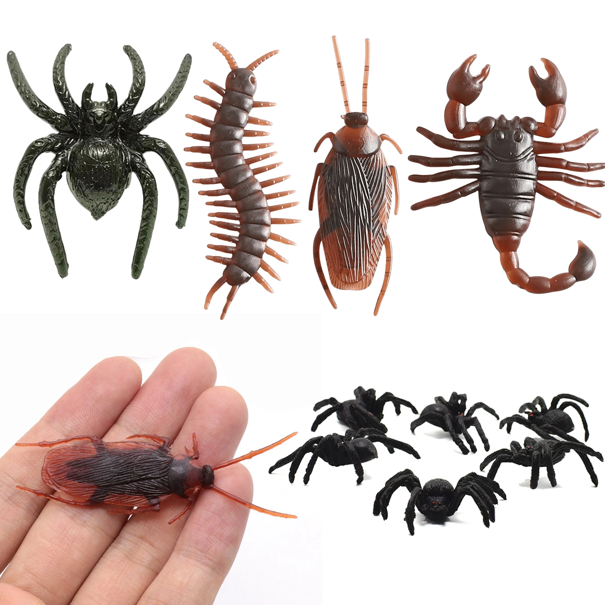 48PC Simulation Insect Kit Halloween Decor Realistic Cockroach Scorpion Spider Centipede Scary Bug Party Haunted House Setup ZYF