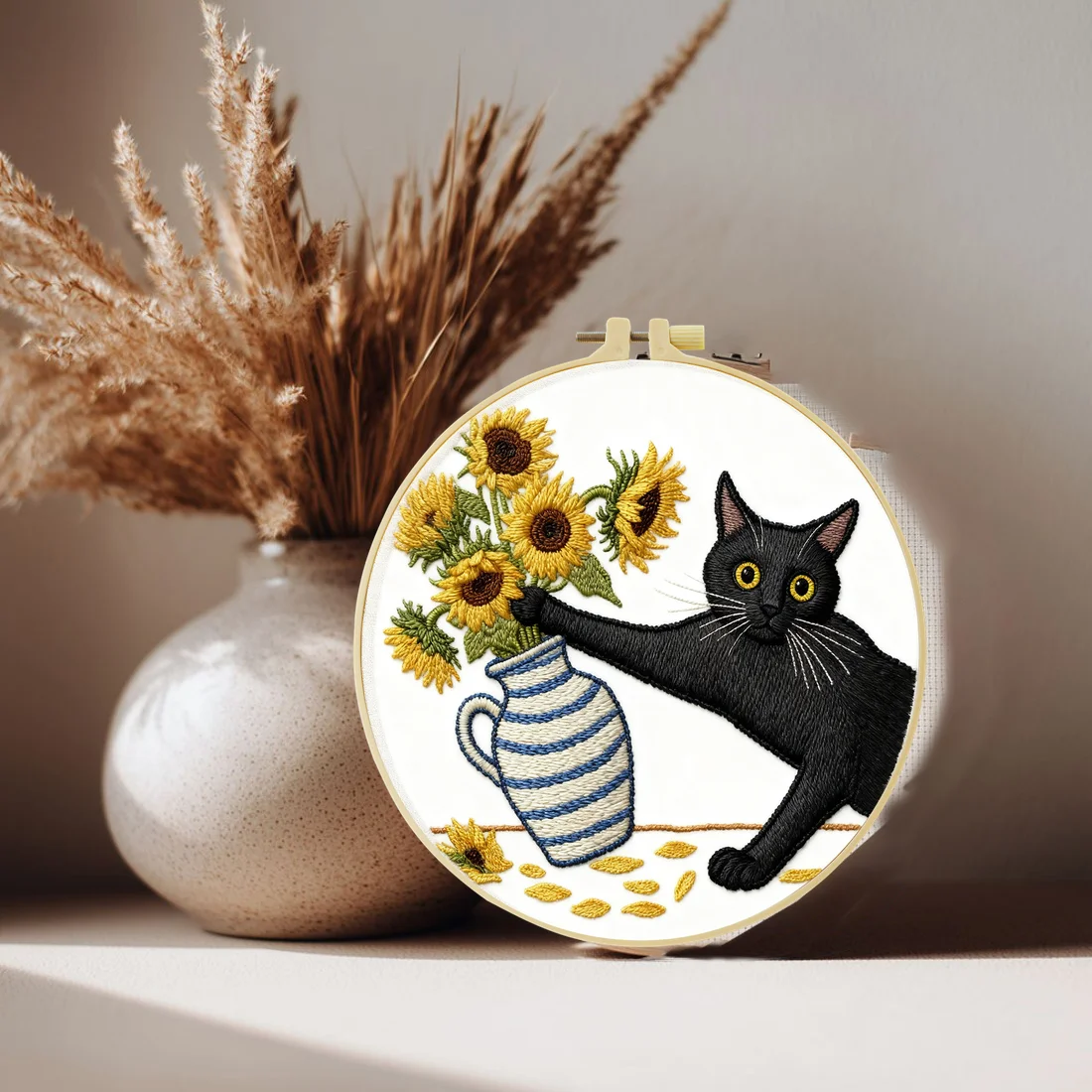 1 Stück 20X20CM/15X54CM Schelmisches Schwarzes Katzen-Stickerei-Starter-Kit DIY Kreuzstich-Nähkunst als Geschenk – Detail 4