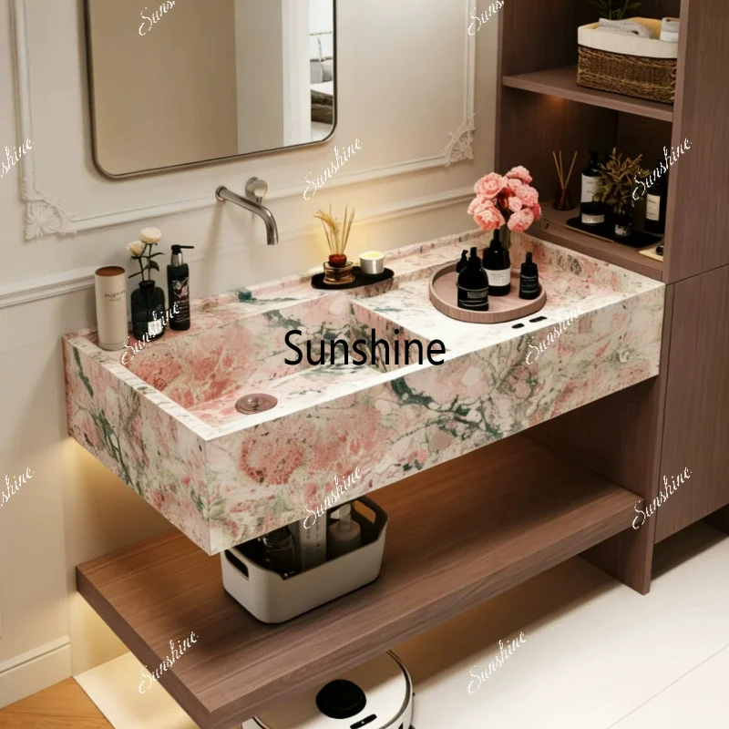 French-style sintered stone bathroom cabinet washbasin with narrow edges and deep sink is simple and modern