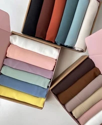 6pcs/box Premium Chiffon Hijab Scarf Wrap Solid Color Shawls Headband Muslim Hijabs with Gift Box Headscarf Foulard Femme