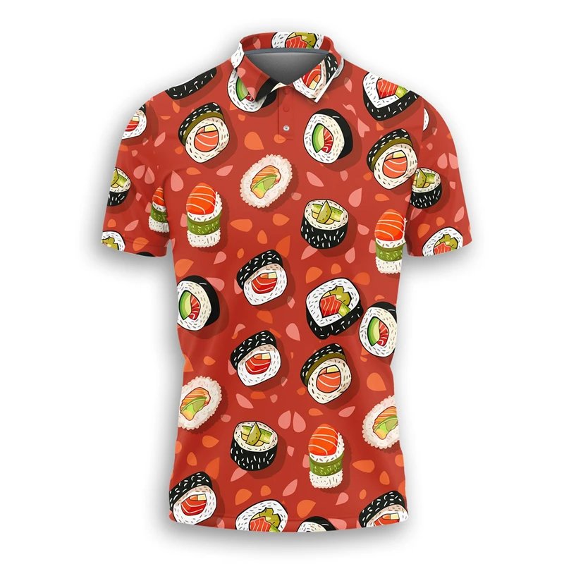 Polos con gráficos de Sushi japonés para hombres, ropa de comida deliciosa, camisa POLO con bolas de arroz Y2k, camiseta con solapa para niñas, camisetas de comida rápida