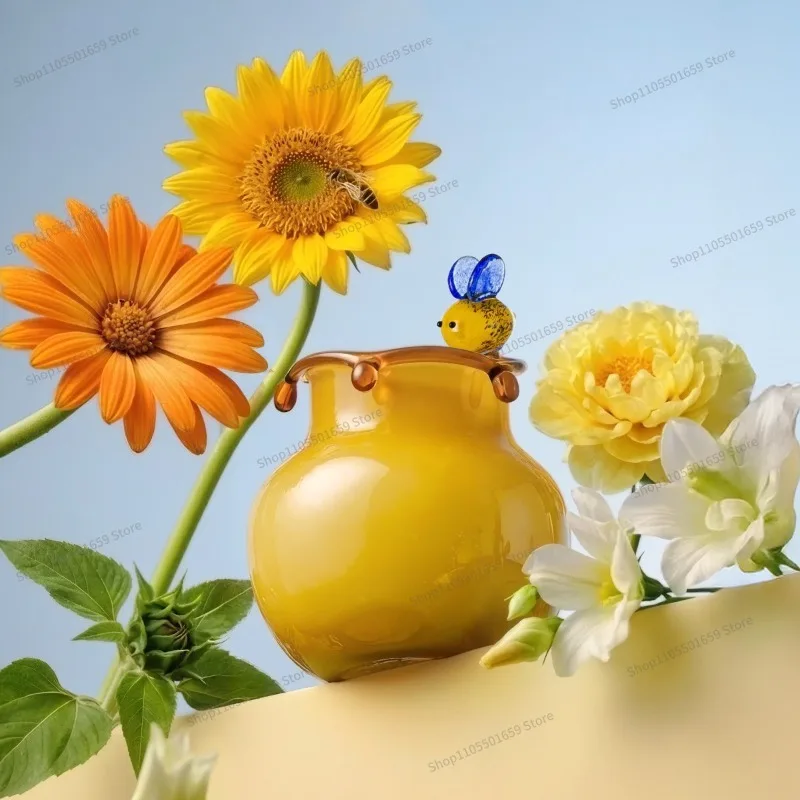 For glazed vase storage ornament living room flower arrangement advanced sense French hydroponic flowers honey jar gift