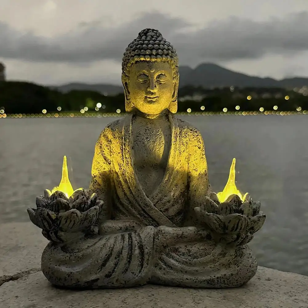 Buddha Statue Decoration Solar Energy Lamp Courtyard Decoration New Chinese Style Buddha Entrance Decoration Decoration