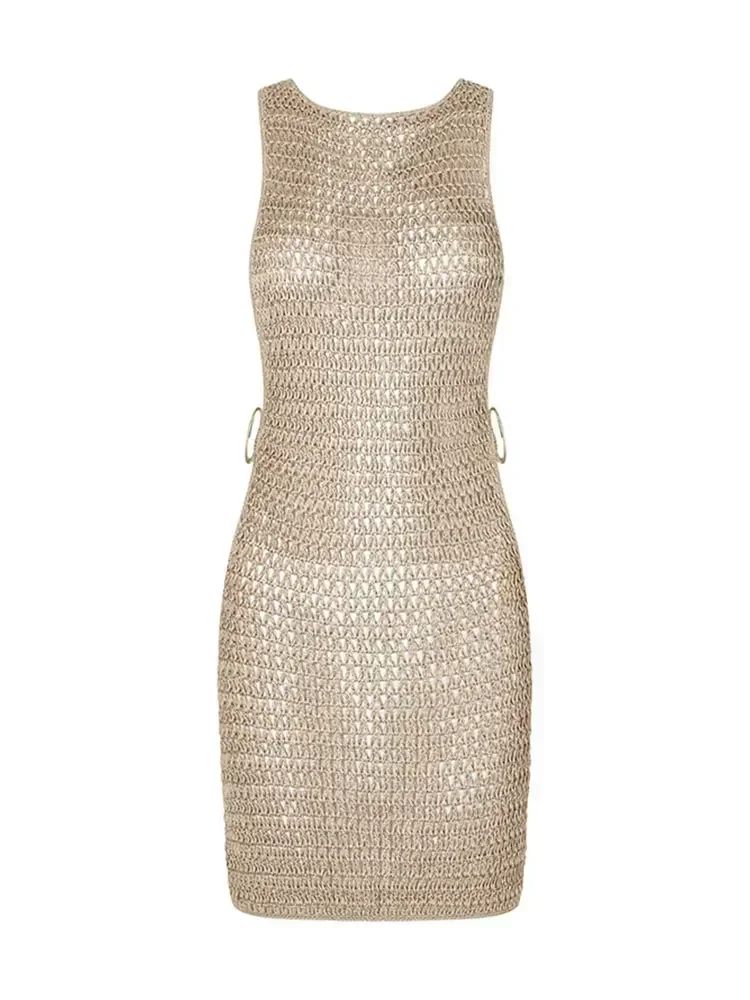 2025 verão sexy um pescoço cortar círculo decoração espartilho magro praia mini vestido feminino beira-mar beachwear banho cobrir a2796