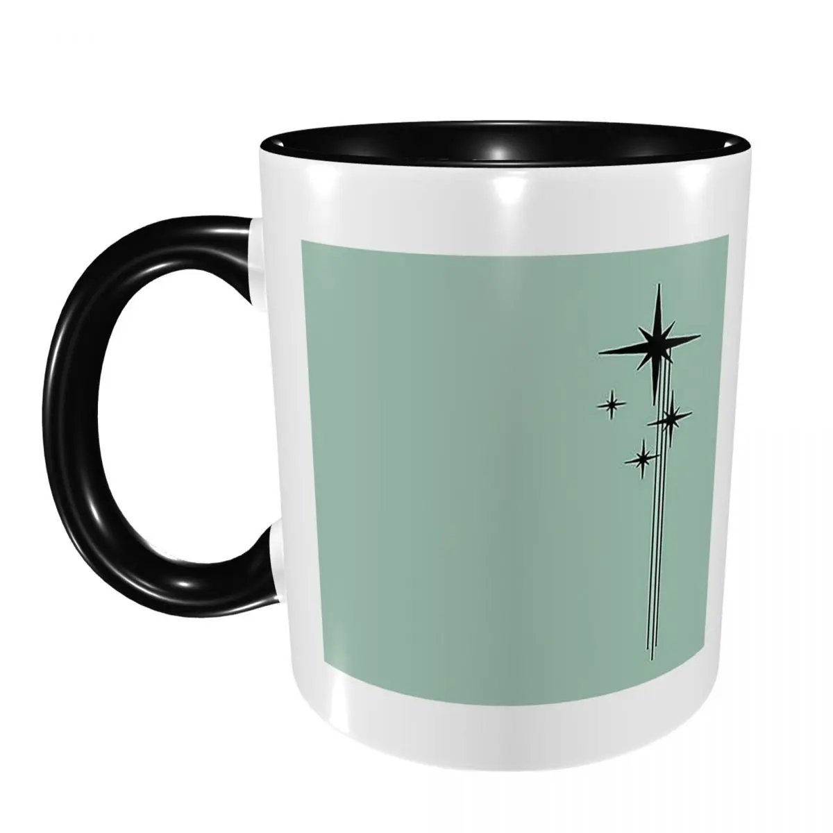 Taza Retro Starburst de los años 50, estilo Atomic Age, en verde menta y negro, tazas de café de cerámica, tazas de té, taza para leche, artículos para beber, regalos para amigos