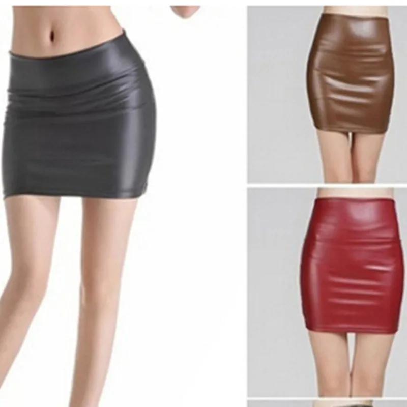 Vrouwen Pu Lederen Rok Rode Hoge Taille Slim Potlood Rokken Vintage Bodycon Rok Sexy Clubwear Rok Voor Dames Vrouwen