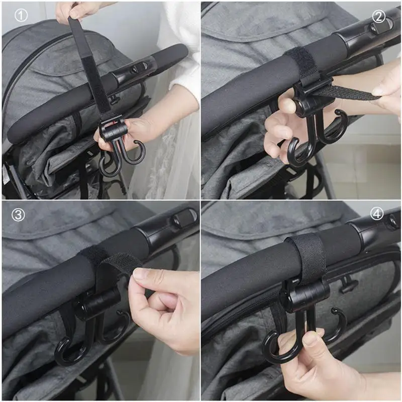 Baby Stroller Hooks 360 Degree Rotation Adjustable Multi-purpose Organizer Clip Purse Hangings On Buggys Or Pram Adjustable Momm