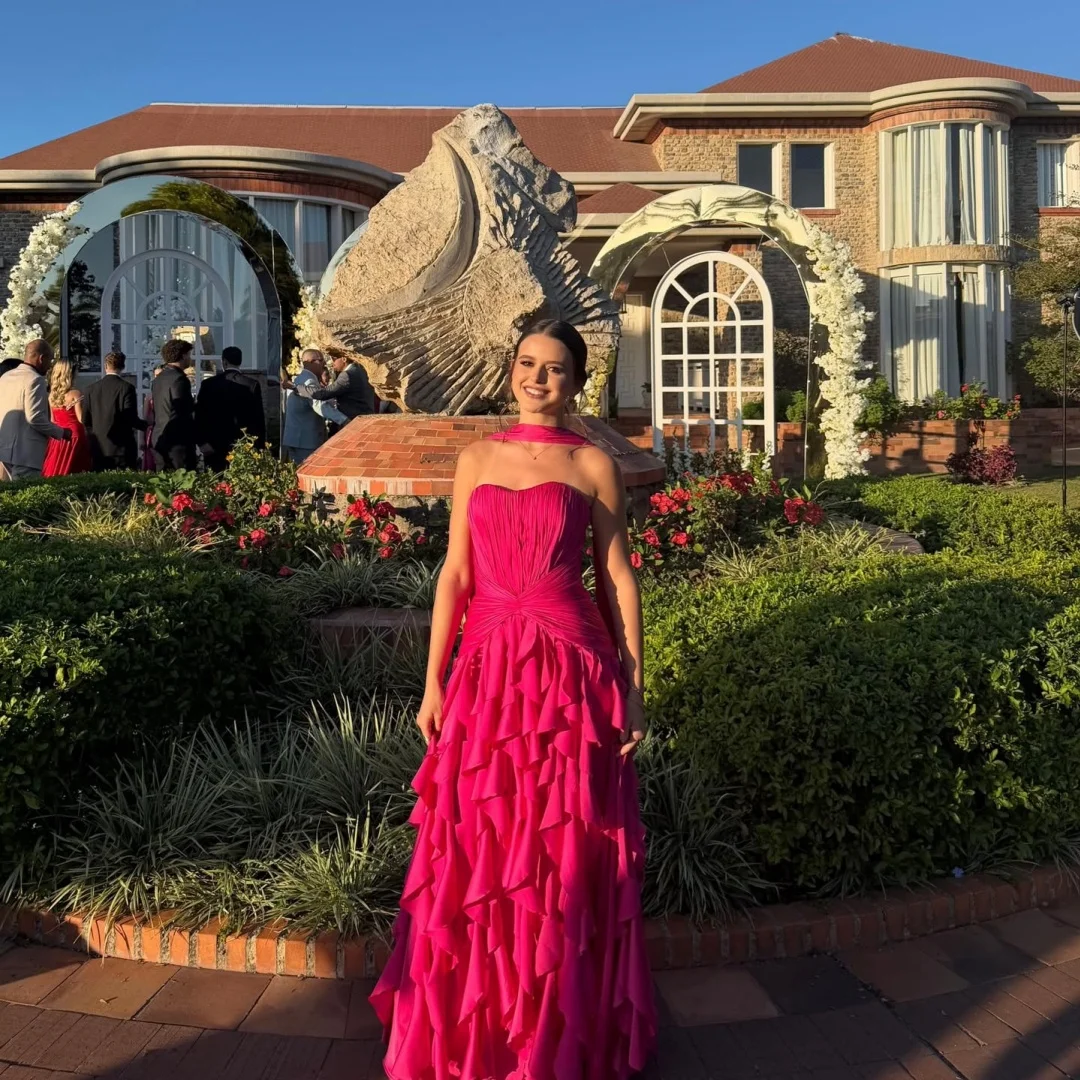 Bella Customized Prom Dress robes de soirée Party Dresses Fuchsia Strapless Halter Ruffle Tiered Long Formal Gown For Women 2026 image 4