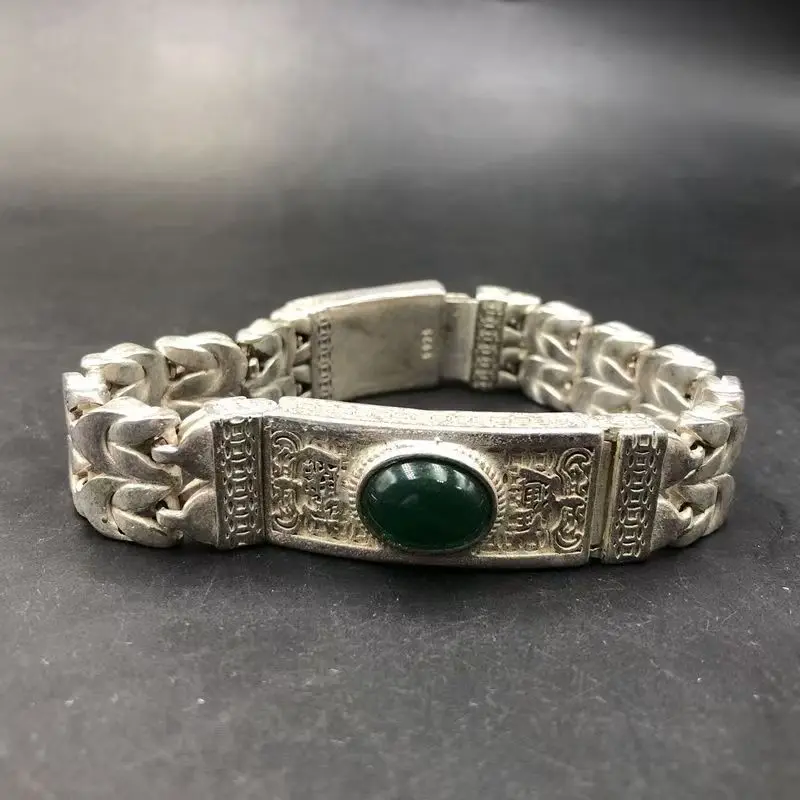 Tibetan Silver Ethnic Style Retro Doing Old Inlaid Gemstone Bracelet Bangle Men AndWomen Fine Jewelry Fashion Gift