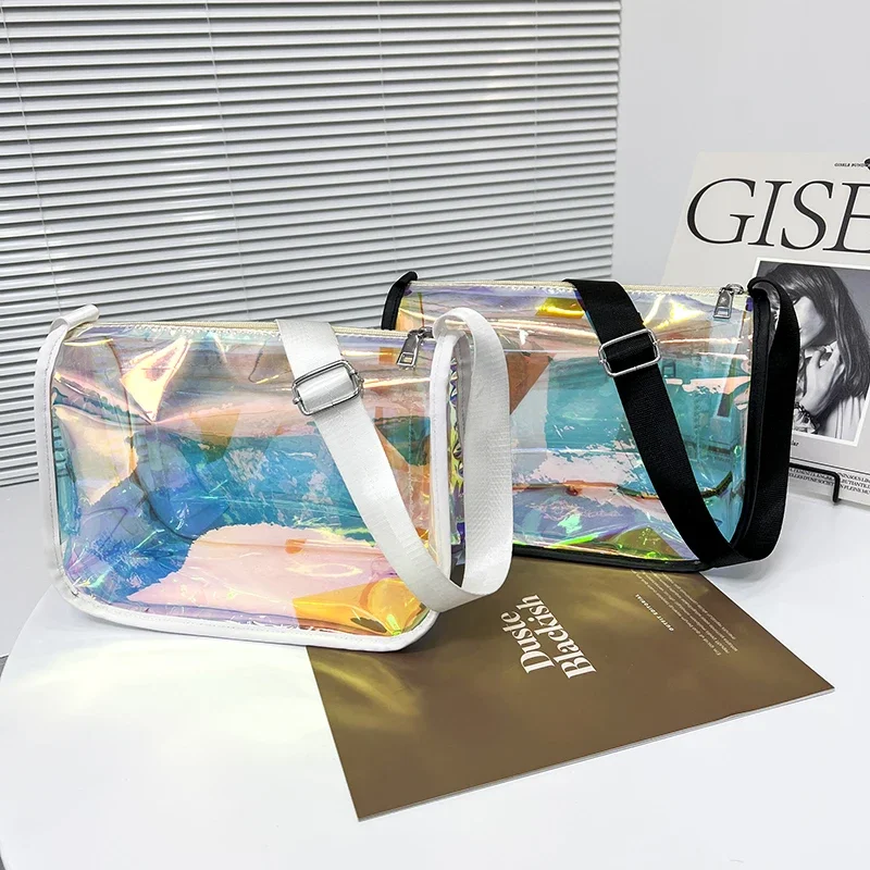 Summer Transparent Laser Crossbody Bag for Women 2024 New Design PVC Jelly Candy Colors Messenger Bag Clear Beach Shoulder Bag