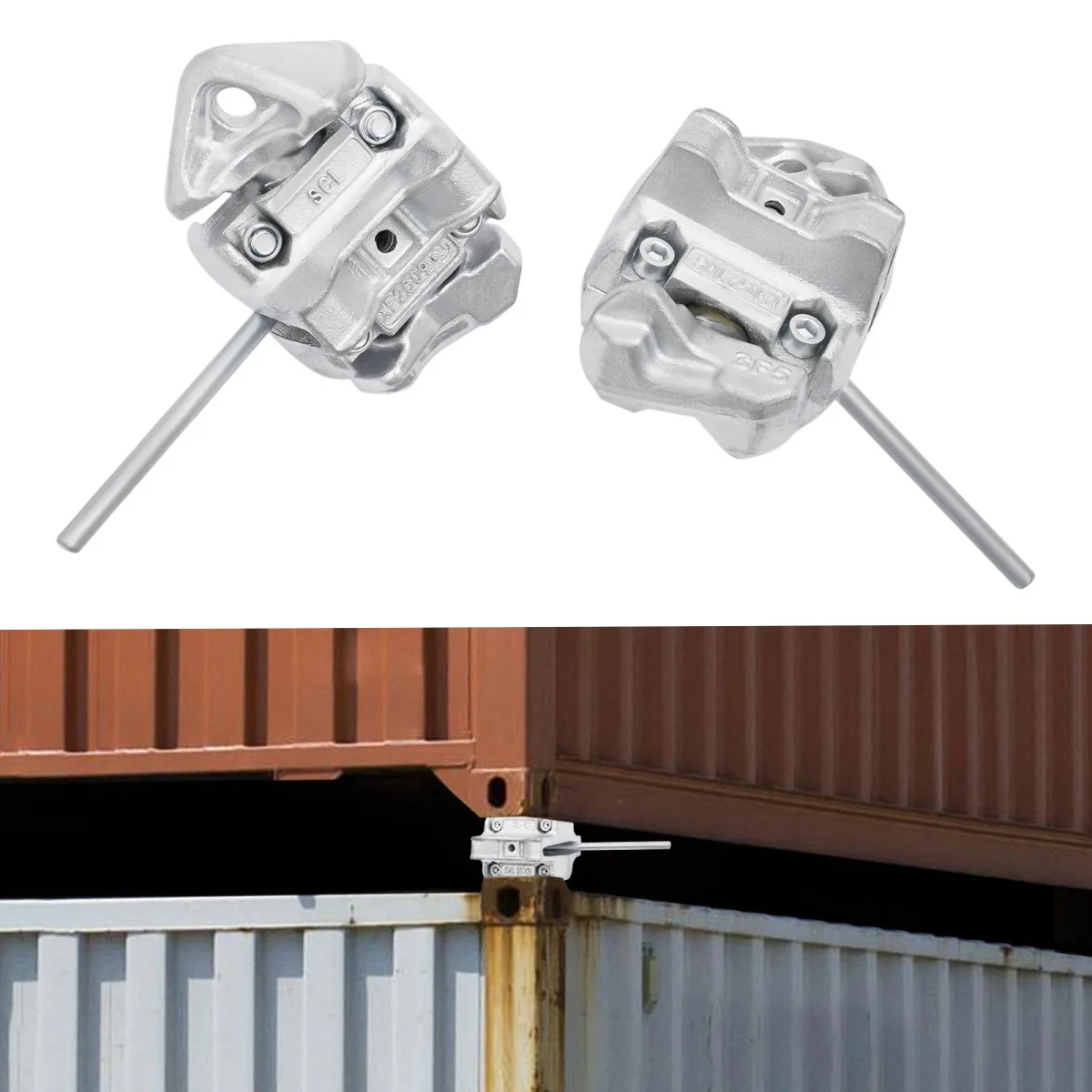 

2-Pack TL‑1 Manual Twist Lock Shipping Container Fasteners, Hot‑Dipped Galvanized Steel, Interlocking Stacking Connector for Rail, Trailer, Storage, Intermodal Container Securing