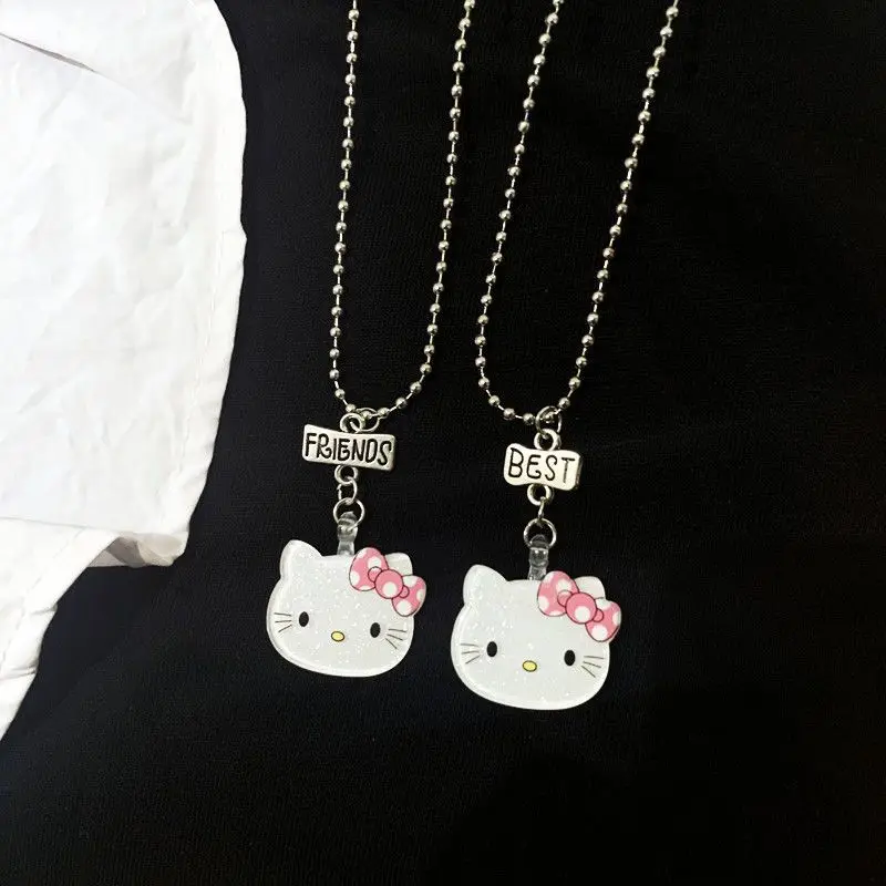 

New Hello Kitty Necklace BEST FRIENDS Jewelry Anime Retro Pink Chain Cute Hot Girl Accessories Couple Best Friend Birthday Gifts