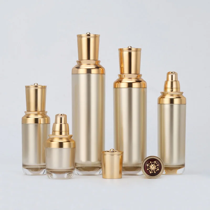 Bottiglia di plastica acrilica dorata da 30 ml siero/fondotinta lozione/emulsione/essenza tonica liquida sbiancante per la cura della pelle imballaggio cosmetico
