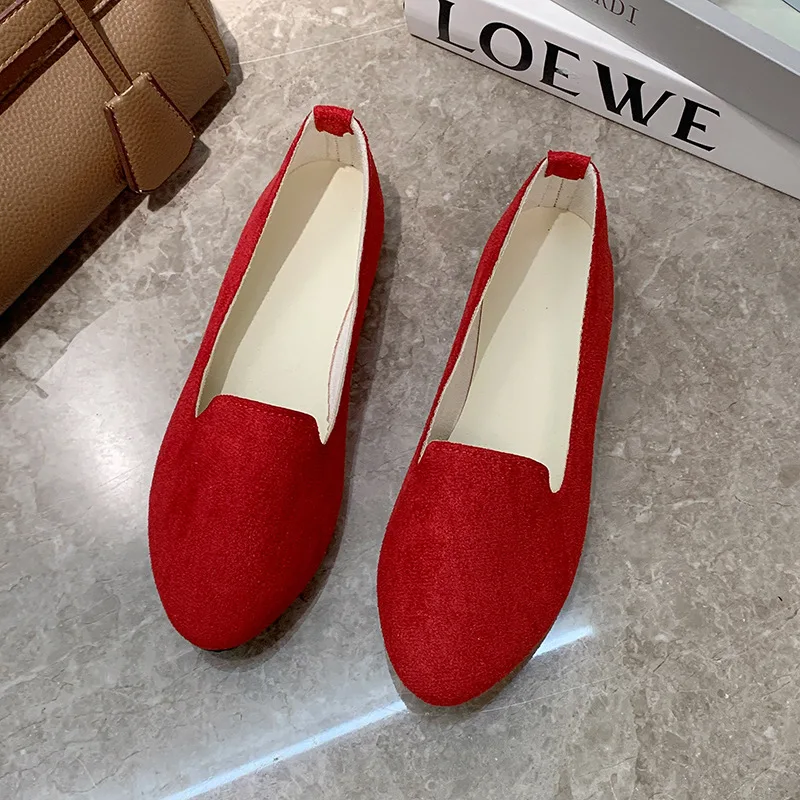 Zapatos Mujer Flock Women Ballet Flats Pointed Toe Loafers Shoes Candy Color Ladies Flat Shoes Women Retro Big Size WSH2216