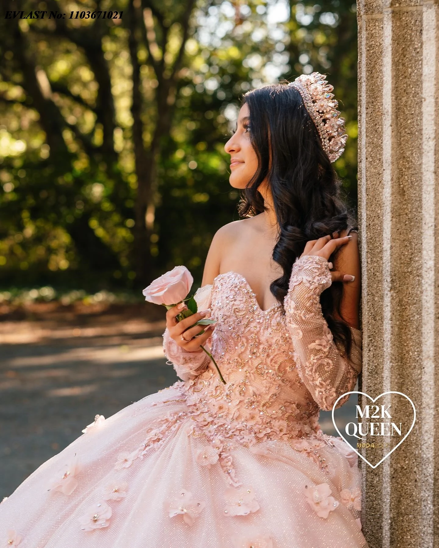 EVLAST-Vestido Quinceanera Rosa Princesa Blush, Applique de renda 3D Flores, Espartilho Beading, Doce 16 Vestido Mexicano, 15 Anos, SQ430