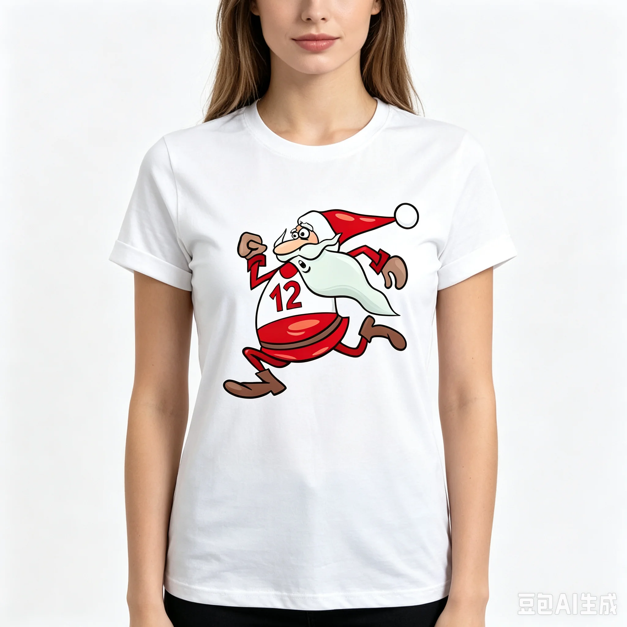 Women Running Santa Claus No.12 Graphic T-shirt Funny Christmas Cartoon Casual Short Sleeve Tee