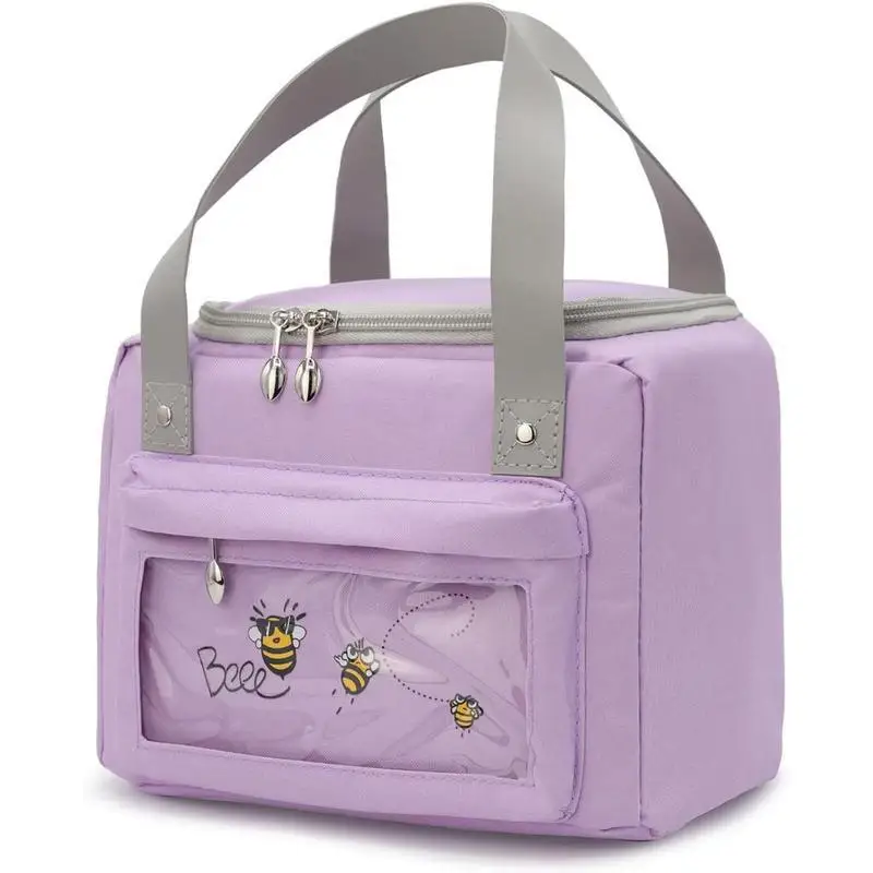 Oxford Cloth Lunch Bag Beige/Purple/Pink/Grey Food bag Thermal Insulated Aluminum Mold Lunch Box for Women Men Student Lunch bag view 2