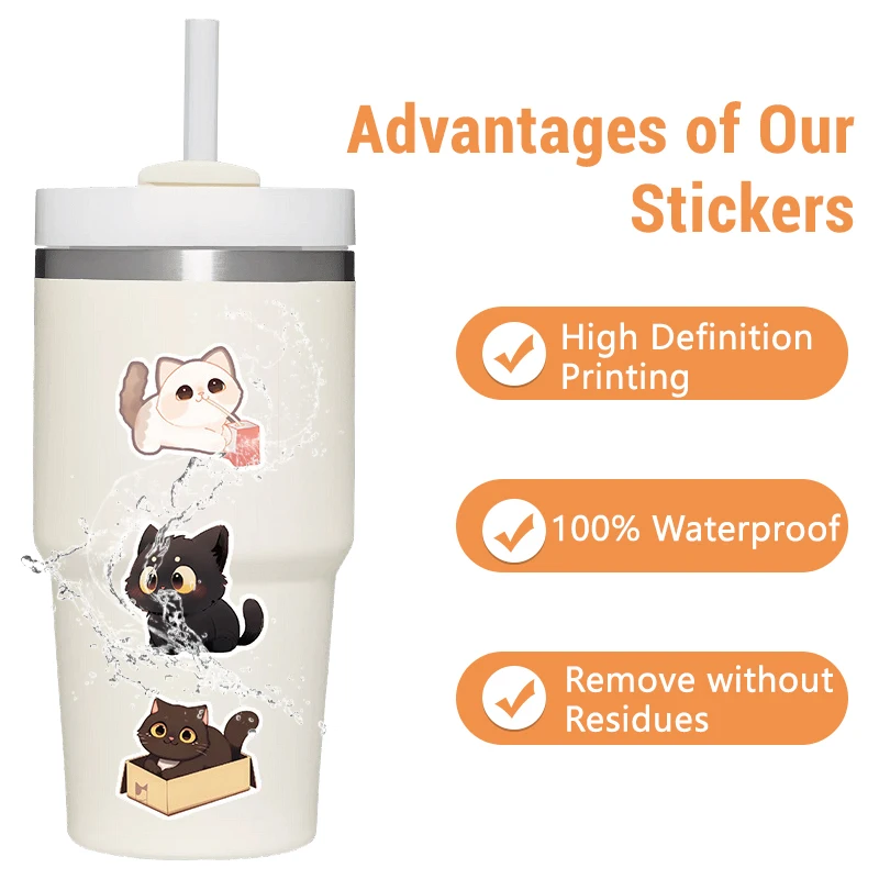 50 قطعة من ملصقات الكتابة على الجدران على شكل حيوان لطيف على شكل قطة مستديرة العينين، مقلمة دفتر الملاحظات، ملصق تزيين للأطفال، ألعاب #4