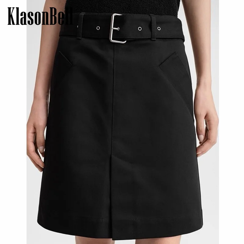 

7.15 KlasonBell Female 2024 New Fashion Front Split Cargo Skirt For Women Side Pocket With Sashes Straight Skirt