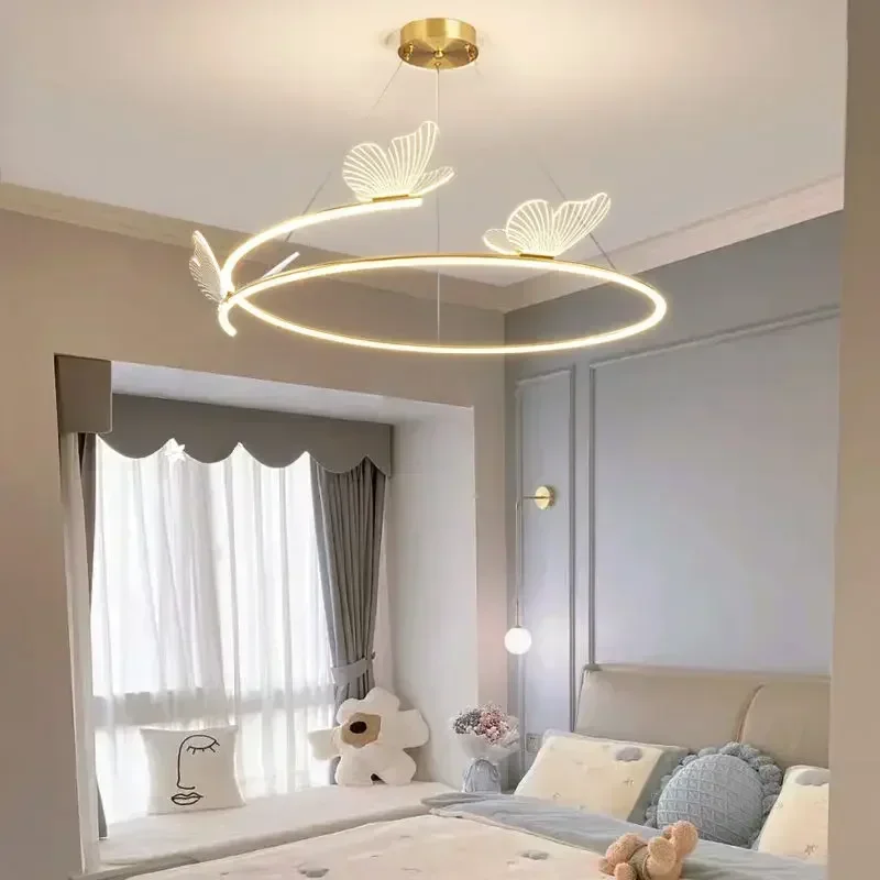 Modern Butterfly Chandelier Minimalist Living Room Hanging Lamp Fashion Creativity Pendant Light for Home Decoration Round LED