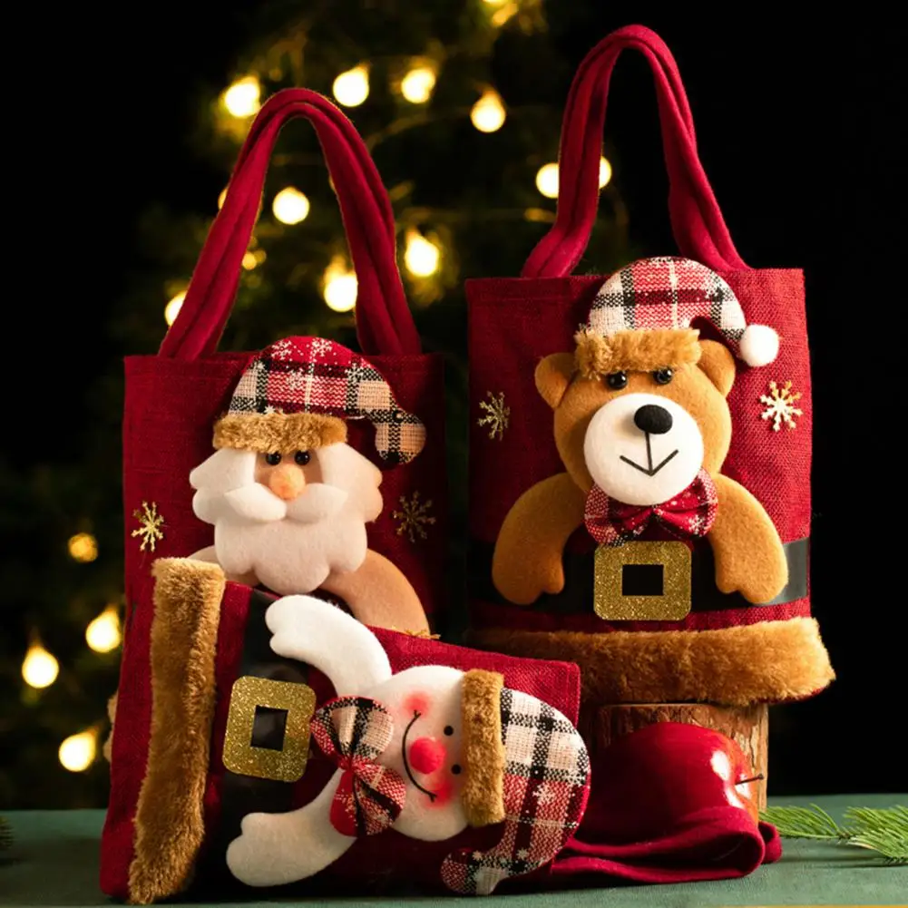 Christmas Gift Bag 3D Santa Claus Snowman Deer Candy Bag Reusable Cartoon Xmas Kids Tote Bags for New Year Festive Fruit Snack