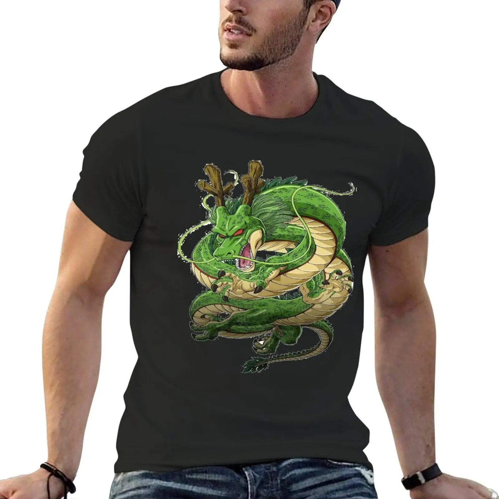 Camiseta con estampado de dragón japonés tradicional para hombre, camisa de anime vintage, moda