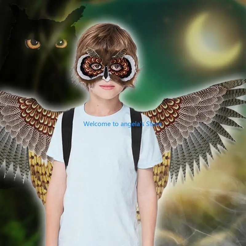 

X4YC Kids Birds Costume Set Owl Half Face Mask Owl Wing Animal Owl Costume Set