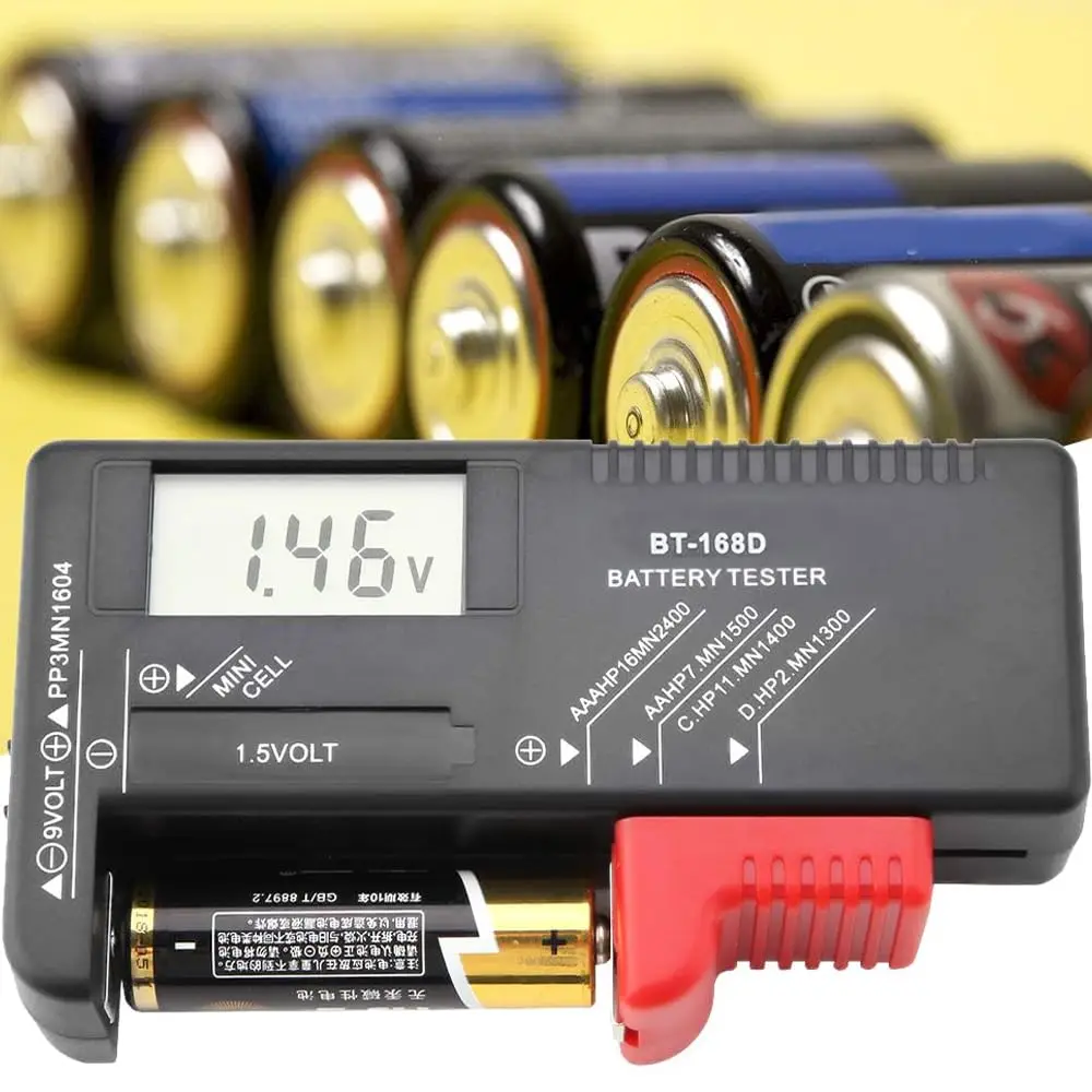 Digital Battery Volt Tester,Universal Digital LCD AA/AAA/C/D/9V/1.5V Button Cell Battery Volt Tester BT-168D Electric Test