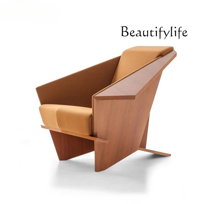 

Italian minimalist solid wood fabric geometric sofa creative living room medieval reception chair villa negotiation chair