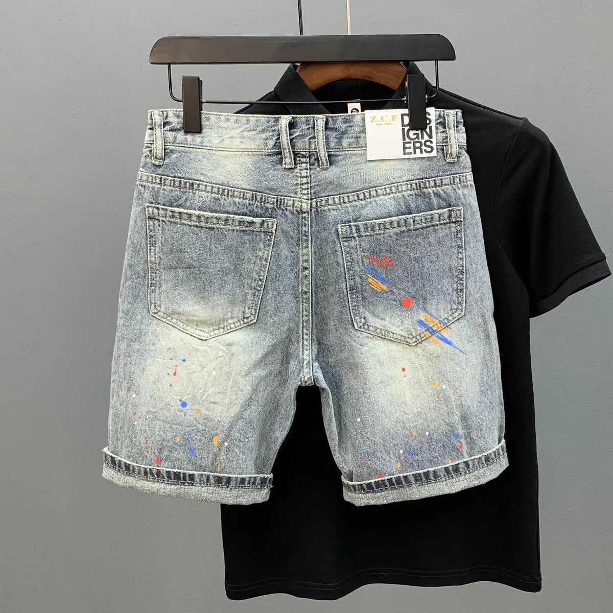 Summer Casual Denim Knee Length Shorts Hip-hop Luxury Cat Whisker Ripped Holes for Men 2024 New Korean Trendy Short Pants Male