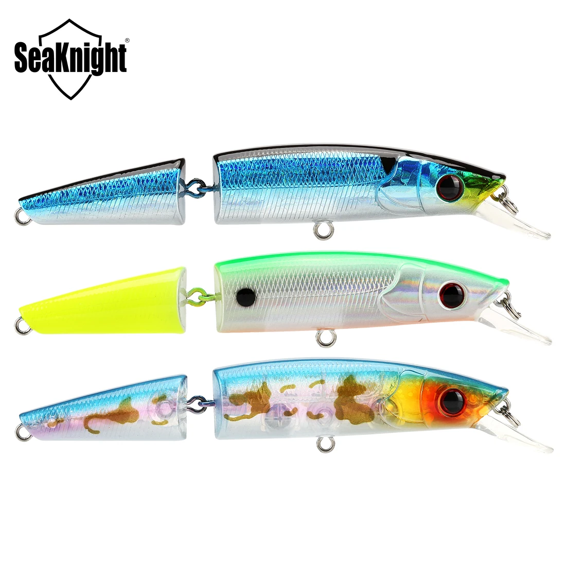 

SeaKnight Minnow SK041 Шарнирная приманка 21,5 г 5 дюймов 125 мм 0-1,0 м 3 шт. Секции Плавающая приманка Minnow Острые крючки Жесткая рыболовная приманка