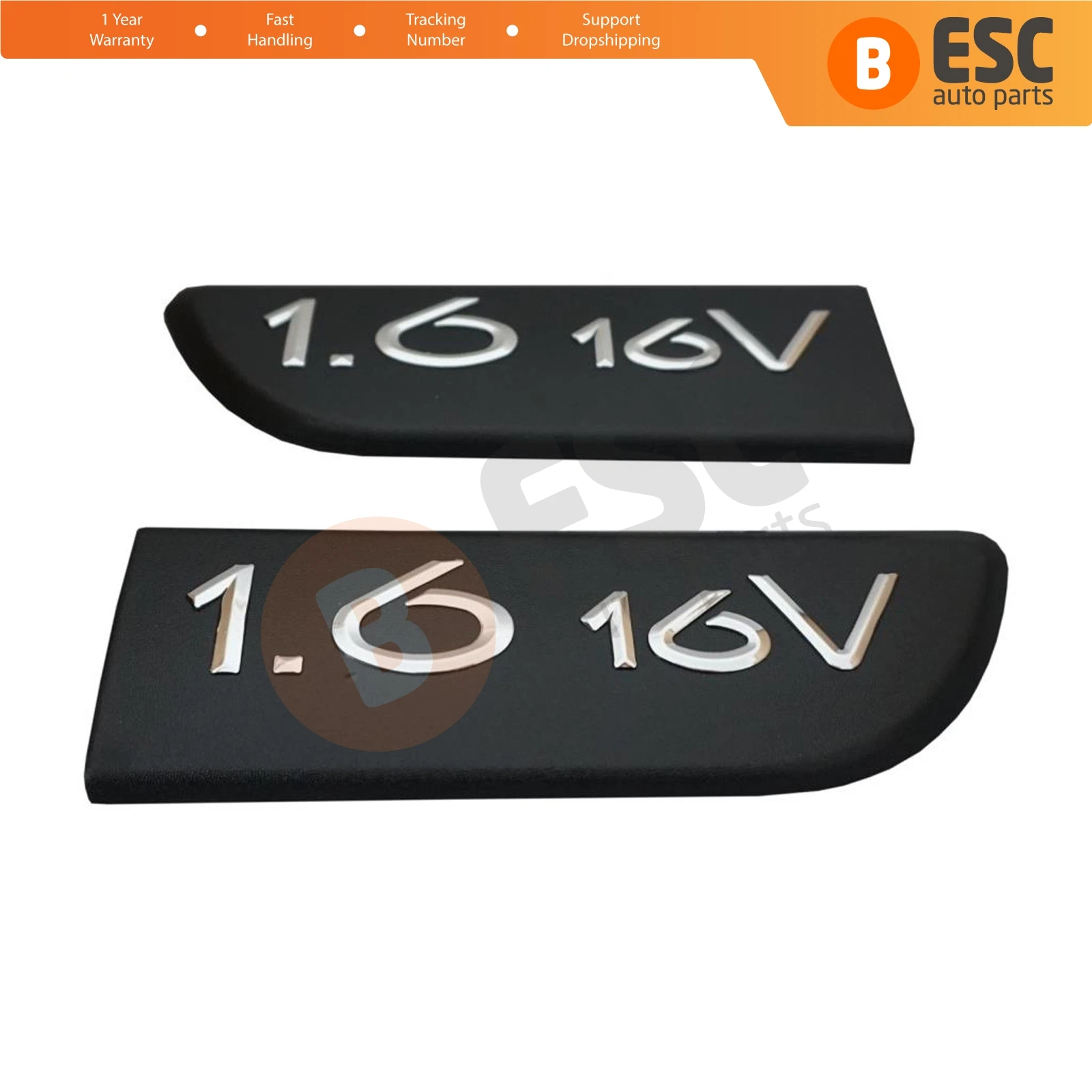 ESC Auto Parts ESP565 2 Pieces Black 1.6 16V Badge Emblem 8200209130 Left and Right For Renault Megane MK2 Scenic MK2