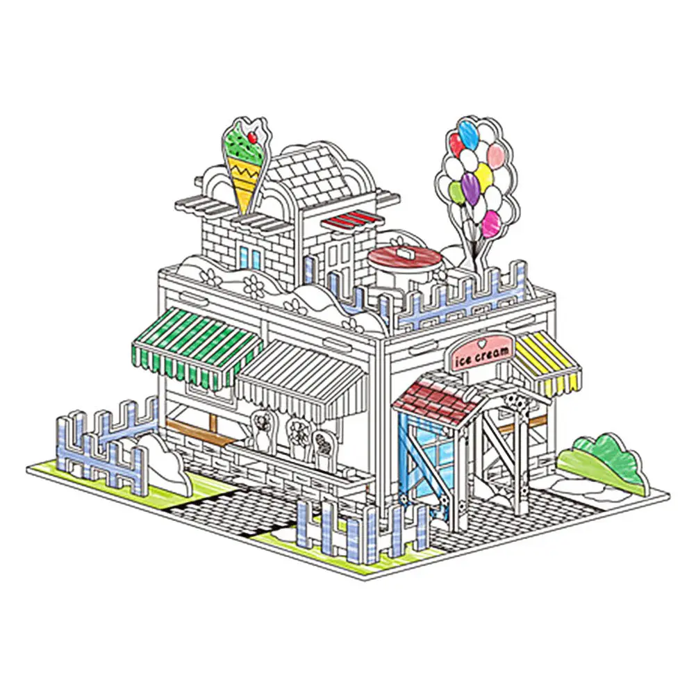 1Set 3D Puzzle Graffiti Puzzle House Paperboard DIY Educational Learning Hand Eye Coordination Skill Development for Children