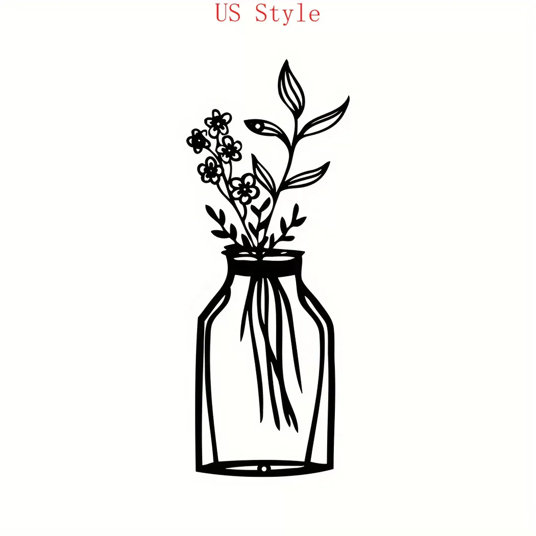 

1pc Flower Vase Shaped Wall Hanging Ornament Spring Flower Metal Wall hanging Decor Unique Design Flower Art Kitchen Wall Decor