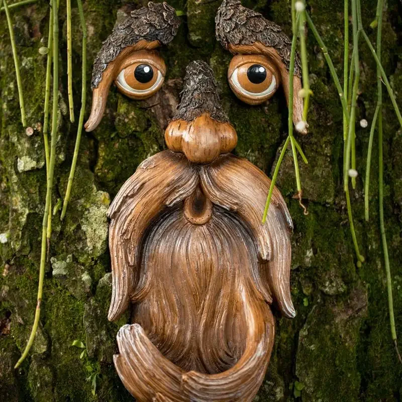 

Tree Faces Decor Outdoor Funny Unique Large Hand-Painted Bird Feeders for Yard Garden Art Easter Outdoor and Indoor Resin Craft